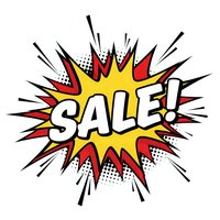 Comic book style sale explosion burst with dynamic rays and halftone dots for promotional marketing campaigns and retail advertising designs.