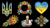 Ukrainian symbols set isolated on transparent background, ready for stickers, sublimation, t-shirt design and print on demand clipart use.