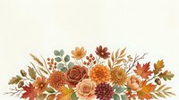 Autumn floral arrangement with roses, dahlias, berries, and fall leaves in warm orange, red, and gold tones on a light background.