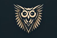 Stylized golden owl head with geometric shapes and sharp angular features on dark background, modern minimalist design for logos and branding projects.
