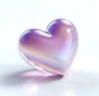 Iridescent glass heart with holographic rainbow effect on white background, casting soft shadows. Romantic symbol for love and valentines designs.
