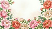 Watercolor peony floral border frame with pink and coral blooms on soft background, perfect for wedding invitations and greeting cards.
