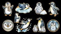 Cute penguin characters collection isolated on transparent background, ready for t-shirt design, clipart, stickers, sublimation and print-on-demand products.