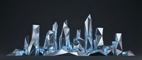 Collection of transparent crystal formations with sharp geometric facets reflecting light on dark background for luxury design projects.