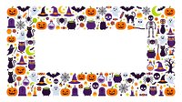 Isolated Halloween icons and symbols arranged in a decorative frame border on white background, perfect for seasonal designs, invitations, and festive graphics.