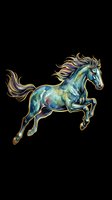 Watercolor galloping horse with flowing mane in teal and gold tones, isolated on transparent background, ready for t-shirt design, stickers, and print on demand.