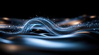 Digital blue wave with glowing particles and light effects flowing across dark background for technology and data visualization projects.