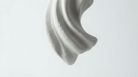 Abstract silver metallic curved ribbon flowing gracefully on white background. Modern minimalist design element for luxury branding and contemporary graphics.