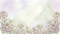 Watercolor floral border with delicate purple and white flowers on soft pastel background for wedding invitations, greeting cards and romantic designs.