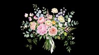 Lush floral bouquet with pink roses, peonies, and mixed greenery isolated on transparent background. Ready for t-shirt designs, clipart, stickers, print-on-demand products, and sublimation projects.
