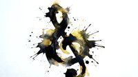 Ampersand symbol with dynamic black and gold paint splashes on white isolated background, suitable for graphic design, branding, and digital projects.