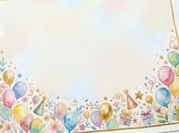 Watercolor celebration border with colorful balloons, confetti, gift boxes, and floral elements on white background. Isolated design element for invitations, cards, and party decorations.