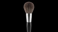 Fluffy powder makeup brush with soft bristles and black handle, isolated on transparent background. For beauty clipart, stickers, t-shirt design, print on demand.