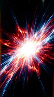 Radiant energy burst with red, blue, and white light rays exploding outward from bright center on dark background. Use for sci-fi, technology, innovation, and dynamic concepts.