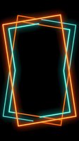 Overlapping neon frames in orange and cyan glowing lines on black background, creating modern geometric border design suitable for digital graphics, web design, and promotional content.