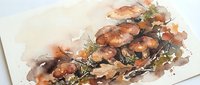Watercolor painting of fresh walnuts with shells and herbs on textured paper. Organic food illustration for culinary designs, cookbooks, and healthy eating.