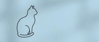 Minimalist line art cat silhouette sitting gracefully on soft blue watercolor background for modern home decor and pet-themed designs.