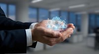 Businessman hands holding glowing digital network connections in modern office environment representing technology innovation and connectivity solutions.