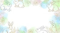 Watercolor Easter bunny frame with spring flowers and pastel colors on white background for greeting cards and seasonal designs.