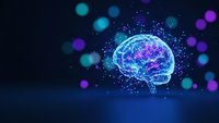 Digital brain with glowing neural networks and particles on dark blue background for artificial intelligence and technology concepts.