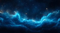 Glowing blue nebula formation against dark space background with bright stars and cosmic clouds creating dramatic celestial landscape for astronomy designs.
