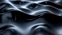 Mysterious flowing waves of dark liquid metal create abstract pattern with smooth glossy surface and gentle curves in monochromatic black and silver tones.
