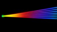 Colorful light spectrum dispersion effect showing rainbow colors from single point spreading into multiple beams against black background.
