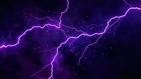 Purple lightning bolts crossing dark stormy sky with glowing sparks, electric energy discharge effect for game design, poster or background.