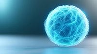Glowing blue energy sphere with ethereal light trails and plasma-like effects on gradient background, suitable for technology and science concepts.