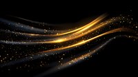 Glowing golden and black waves with sparkling particles flow across dark background creating elegant dynamic motion effect for luxury designs.