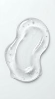 Clear gel or serum texture with water droplets on white background, isolated cosmetic product sample for skincare, beauty, and dermatology design use.