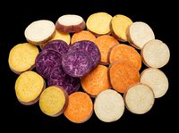 Assorted root vegetable slices including purple, orange, and white varieties isolated on transparent background, ready for culinary design, print-on-demand, and food-themed graphics.