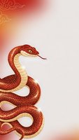 Red serpent with golden scales coiled elegantly on gradient background with decorative cloud motifs for Asian New Year celebrations and zodiac designs.