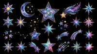 Celestial stars and moons in purple, blue, and gold tones isolated on transparent background. Ready for t-shirt designs, stickers, clipart, sublimation, print-on-demand products, and digital crafts.