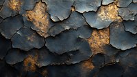 Cracked and peeling dark blue paint reveals golden rusty metal surface underneath, creating abstract textural pattern with dramatic light and shadow contrast.