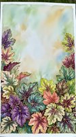 Watercolor floral border with vibrant purple, pink, and yellow blooms arranged along bottom and sides, soft pastel wash background in cream, green, and blue tones, isolated design ready for greeting cards and stationery.