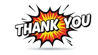 Comic book style thank you burst with explosive star design on white background for greeting cards and appreciation messages.