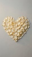 Heart shape made from cream colored rose petals arranged on neutral background for romantic wedding decoration and love concept designs.