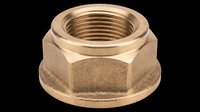 Brass hexagonal lock nut with nylon insert isolated on transparent background, ready for clipart, print-on-demand products, technical illustrations, and industrial design applications.