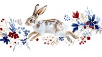 Watercolor rabbit with autumn floral elements including berries and leaves on white background. Isolated design for seasonal decorations and crafts.