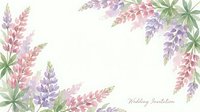 Watercolor lupine flowers frame with pink and purple blooms on cream background for wedding invitations and romantic designs.