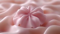 Delicate pink meringue cookies with swirled pattern on soft pink background, close-up view showing light and shadow details of sweet dessert confection.