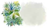 Tropical houseplants collection with green foliage on neutral watercolor background for interior design and botanical decoration projects.
