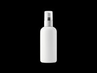 White spray bottle with pump dispenser isolated on transparent background, ready for cosmetics, cleaning products, and skincare packaging design mockups for print-on-demand and sublimation projects.