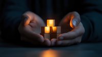 Glowing candles cupped in gentle hands create intimate atmosphere with warm light against dark background, conveying hope, meditation and spiritual peace.
