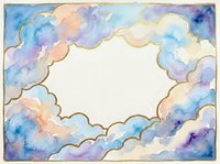Watercolor cloud frame with gold outline and empty center space for text or design elements on white background.