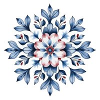Elegant floral mandala in dusty blue and blush pink tones with symmetrical leaf arrangement on white background, suitable for fabric prints and decorative arts.