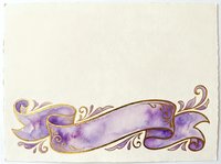 Ornate purple and gold decorative banner with flourishing scrollwork elements on cream background, isolated and ready for design use on invitations, labels, headers, and branding projects.