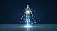 Glowing digital human figure with illuminated internal energy, representing wellness, technology, and vitality for healthcare and medical design projects.