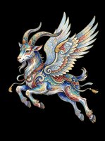Ornate winged goat with colorful folk art patterns, isolated on transparent background. Great for stickers, t-shirt design, print on demand, and sublimation crafts.